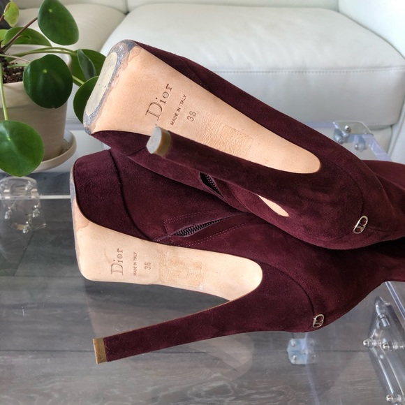 Christian Dior Burgundy Knee High Suede Boots - Picture 7 of 8